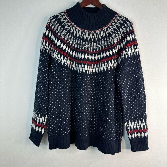 Eddie Bauer Womens Fair Isle Knit Sweater XL Boho Fisherman Mohair Wool Blend - Picture 1 of 10